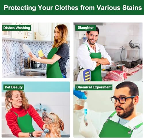 SHEOMERN Waterproof Rubber Apron, 43" Anti-Tear Heavy Duty Vinyl Adjustable Thicker Cross Back Dishwasher Apron for Restaurant Dishwashing, Butcher, Lab Work, Dog Grooming Green - color: Green