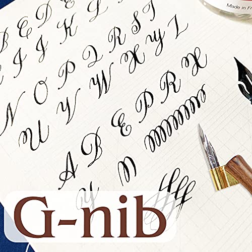 1 Set Dip Pen Wooden English Calligraphy Oblique Nib Holder With Mini Box and 5 Nibs (Round Style Set)