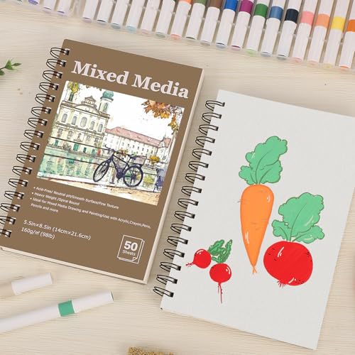 4 Pack Mixed Media Sketchbook, 5.5x8.5 inches Drawing Paper Sketch Book, 98lb/160gsm Heavyweight Spiral Bound Sketch Pads, Suitable for Artist, Drawing, Painting, Sketching(200 Sheets) - color: landscape, size: 5.5 x 8.5 inch (4 pack)