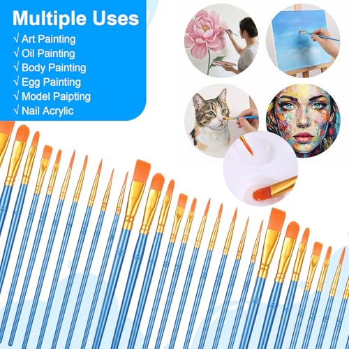 Acrylic Paint Brushes Set, 30 Pcs (3×10 Pack) Nylon Hair Artist Paint Brushes for Acrylic, Watercolor & Oil, Fine Detailing for Canvas, Rock & Nail Art (Blue) - color: Blue