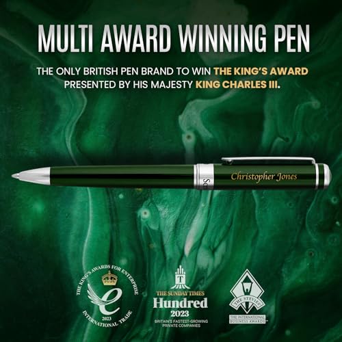 Scriveiner Personalized British Racing Green Ballpoint Pen - Stunning Green Lacquer Luxury Pen with Chrome Finish, Schmidt Ink Refill, Engraved Ball Point Gift Set for Men & Women, Custom Engraving - color: 9. British Racing Green with Chrome (Personalize