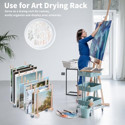 Art Storage Rack with Caster Wheels, 9 Section Wooden Art Canvas Storage for Frames and Drawing Board, Printed Matters, Paper Pads for Studio, Gallery, Art Exhibition