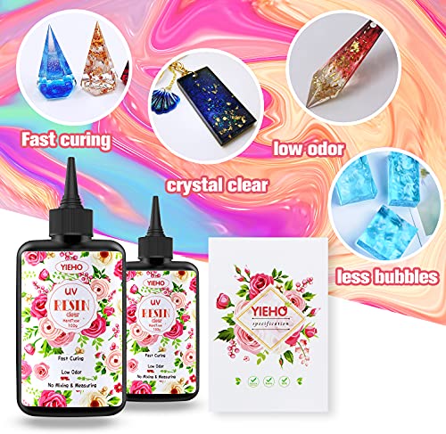 YIEHO UV Resin-200g Upgraded Crystal Clear Hard UV Fast Curing Epoxy Resin Starter Supplies for Craft Jewelry Making - size: 200g