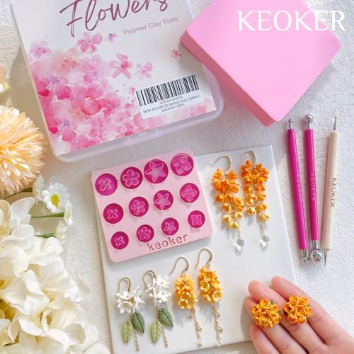KEOKER Spring Clay Cutters, Spring Polymer Clay Cutters Flowers, Small Flower Clay Cutter, 12 Shapes Polymer Clay Cutters for Earrings, Polymer Clay Tools, Polymer Clay Earring Making Kit - color: C Color