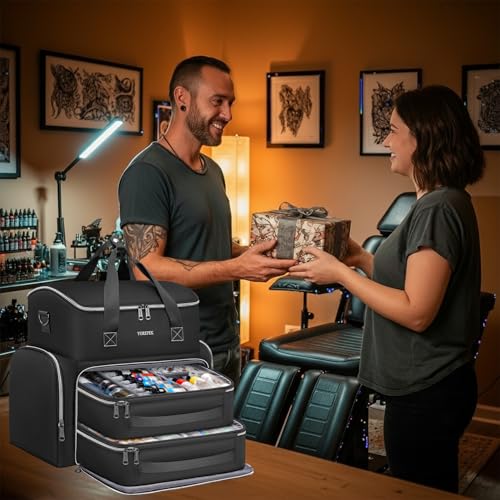 YOREPEK Tattoo Travel Case, Tattoo Bag with 2 Removable Organizer Pouches | Tattoo Case with Adjustable Dividers for Tattoo Accessories, Equipment, Stencil Printer, Thoughtful Tattoo Artist Gifts