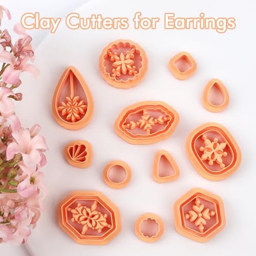 Puocaon Boho Polymer Clay Cutters - 12 Pcs Embossed Clay Cutters for Polymer Clay Earrings, Pendant Drop Dangle Earrings Design Clay Cutters Shape, Tile Decal Clay Jewelry Cutters