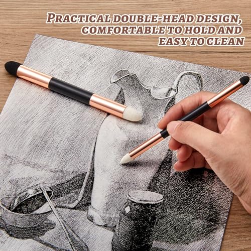 Kosiz 6 Pcs Blending Sponge Pen Double Headed Rub and Buff Washable Sketch Rubbing Sponge Brush Wipe Reusable Blending Stump Drawing Art Blenders for Artist Highlight Shadow Detail Tool (Gold) - color: Gold