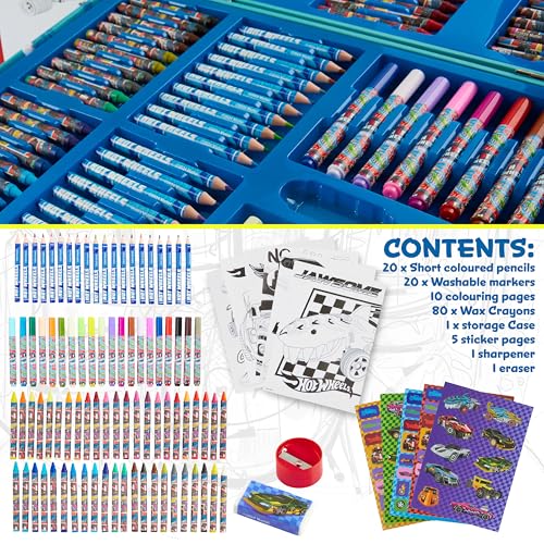 Hot Wheels Colored Pencils Art Supplies 130 pcs Drawing Kit School Supplies Painting Girls Drawing Pencils Art Kit Travel Case with Crayons Arts and Crafts for Kids 4-12