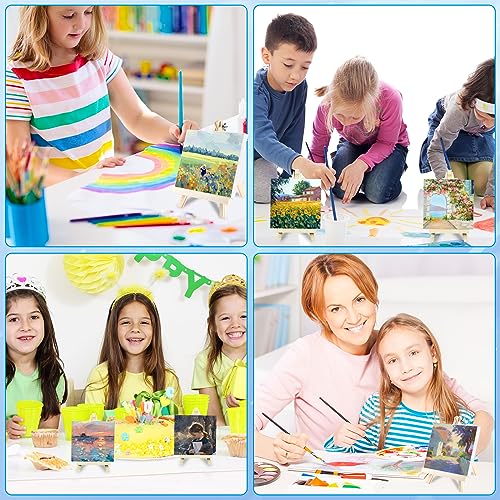 24 Set Mini Canvas Paint and Easel Set Art Painting Kits Includes 4x4 Inch Canvas Boards,Paint Brushes,8 Colors Acrylic Paint, Art Set Gifts, for Oil Painting Crafts Party