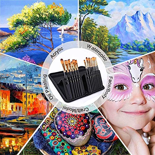 URBAN BOX Artist Paint Brush Set 15pcs Includes Pop-up Carrying Case with Painting Knife and 1 Sponge for Acrylic, Oil, Watercolor, Art, Scale Model, Face, Paint by Numbers
