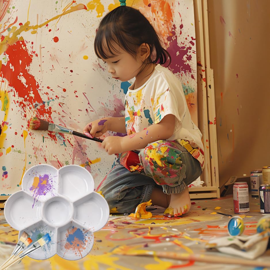 7-Well Flower Mixing White Ceramic Artist Paint Palette Tray for Watercolor Gouache Acrylic Oil Paintin (3")
