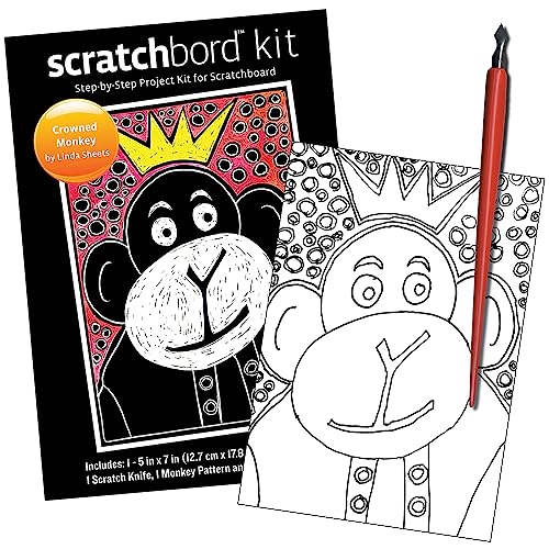 Ampersand Art Supply Scratchbord | Crowned Monkey | 5’’ x 7’’ | Professional Scratchboard Art Panel | for Scratchboard Drawing, Illustration & Mixed Media - style: Crowned Monkey