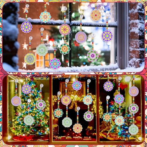 WinnerWhy 30 Sets DIY Stained Glass Kits for Adults, Mandala Suncatchers Arts and Crafts Paint Your Own Window Ornaments for Seniors Party Birthday Summer Activity Home Decor - style: Mandala Style