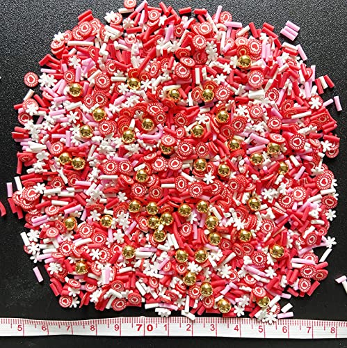 EHOPE Fake Sprinkles Resin Sprinkles Fake Candy Sprinkles Clay Sprinkles Polymer Sprinkles Polymer Clay Slices for Nail Art DIY Crafts Cake Phone Case(40G-Red Heart+Snowflake-32) - color: 32-Red Heart+Snowflake