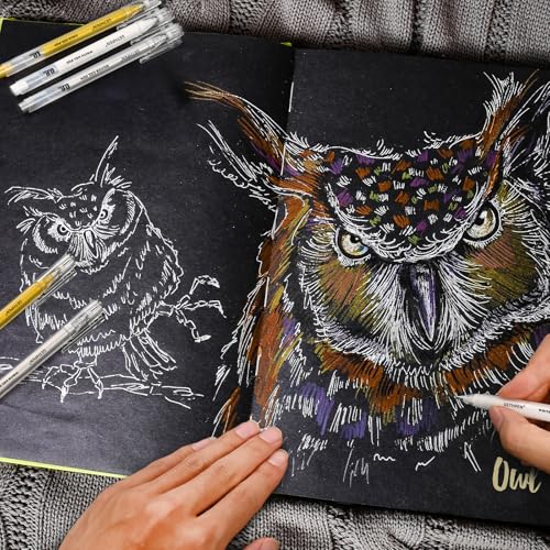 GETHPEN 3 Colors 0.6mm Extra Fine Point Gel Pen Set – White, Gold & Silver Gel Ink Pens for Artists Drawing on Black Paper, Sketching, Bullet Journaling & Holiday Crafts - size: 0.6 mm, style: 3 Pack White, Gold and Silver