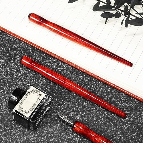 Gadpiparty 12-Piece Wooden Dip Pen Holder Set for Calligraphy, Drawing & Illustration - Portable Dark Red Penholder with Comfort Grip, Ideal for Ink Writing & Sketching