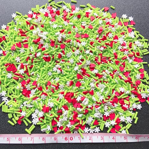 EHOPE Fake Sprinkles Resin Sprinkles Fake Candy Sprinkles Clay Sprinkles Polymer Sprinkles Polymer Clay Slices for Nail Art DIY Crafts Cake Phone Case(40G-Green Sugar granules+ Heart-18) - color: 18-Green Sugar granules+ Heart
