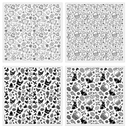 CHGCRAFT 4 Pcs Easter Polymer Clay Texture Sheets Easter Eggs Silicone Texture Stamp Chickens Clay Texture Mat Bunnies Modeling Pattern Pad for Jewelry and Clay Earrings Tools, 5.5x5.5 inch - style: Easter Chickens