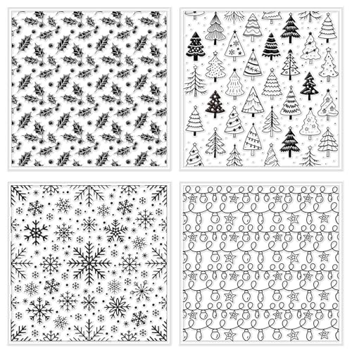 CHGCRAFT 4 Pcs Christmas Elements Polymer Clay Texture Sheets Snowflakes Silicone Texture Stamp Pine Trees Clay Texture Mat Modeling Pattern Pad Sheets for Jewelry and Earrings Tools, 5.5x5.5 inch - style: Snowflakes