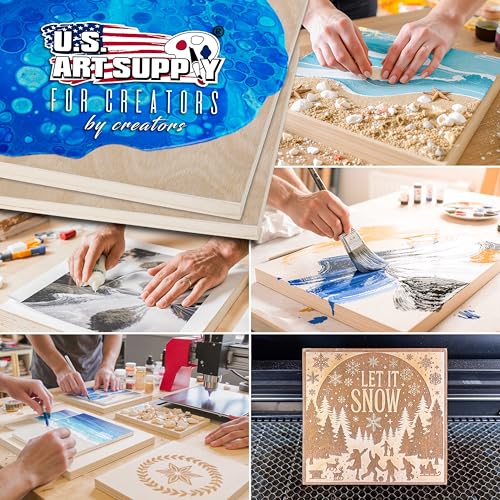 U.S. Art Supply 8" x 8" Unfinished Cradled Wood Panels for Painting, Gallery 1-1/2" Deep (4 Pack) - Artist Depth Wooden Wall Canvases - Mixed-Media Craft, Acrylic, Oil, Encaustic, Paint Pouring - size: 8" x 8", style: Square