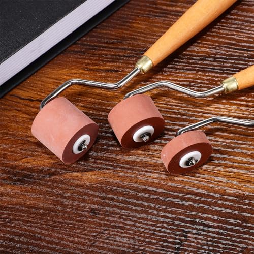 Lurrose 3pcs Rubber Roller Set for Printmaking with Three Different Widths 1cm 2cm 3cm Smooth Rolling Hand Rollers for Crafting Gluing and Painting