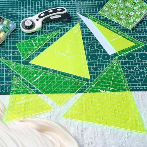 Kigley 3 Set Tall Triangle Rulers for Quilting 6 8 10 Inch Wedge Triangle & Wing Quilting Rulers and Templates Acrylic Quilt Templates for Sewing Layer Cake Patchwork Cutting Pattern DIY Craft (Green) - color: Green