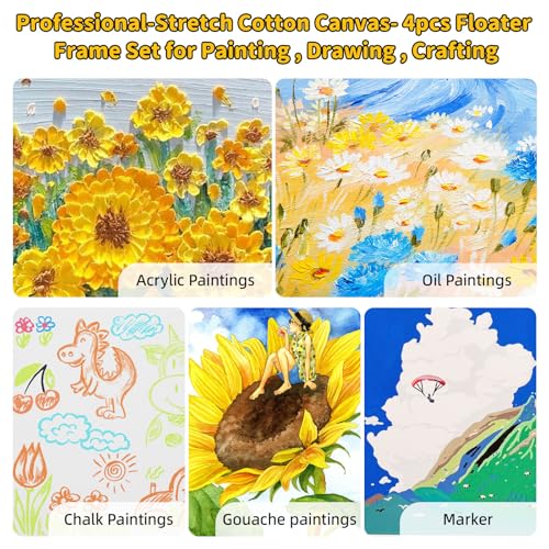 4 Pack 16 x 20 inch Floater Frame Canvas –Gallery Wrapped Canvas Set | Cotton-Linen Blend (400 gsm), Triple Acid-Free Gesso, Warp Resistant, Ready to Hang for Oil and Acrylic - color: Light Brown, size: 4pk-16x20 in