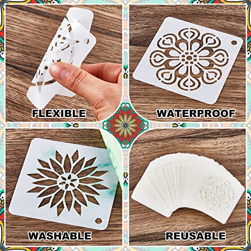 80 Pieces Mandala Stencils for Painting 3 x 3 Inch Mandala Painting Craft Stencils Reusable Templates for Wood Rocks Furniture Wall Floor DIY Art Projects Fabric Tile - style: Mandala
