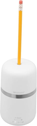 Westcott Two-in-One Fully Automatic Battery and Electric Pencil Sharpener for Regular, Graphite, and Drawing Pencils - Adjustable Tip Size - for Office and School Use - Includes AC Adapter - White