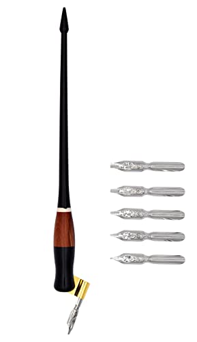 XIAOYU Oblique Wooden Pen Set, Calligraphy Set for Beginners, 5 Calligraphy Dip Pen Nibs, Black - color: Black