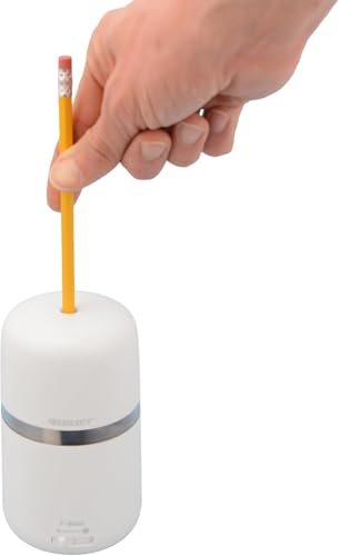 Westcott Two-in-One Fully Automatic Battery and Electric Pencil Sharpener for Regular, Graphite, and Drawing Pencils - Adjustable Tip Size - for Office and School Use - Includes AC Adapter - White