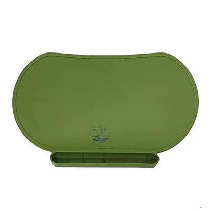 Silicone Children's Place Mat - Baby Mumbo | Food-Grade Quality with Unique Raised Edges for Spill Prevention | Lightweight, Portable, and Spill-Proof Tray (Olive Camo Green) - color: Olive Camo Green