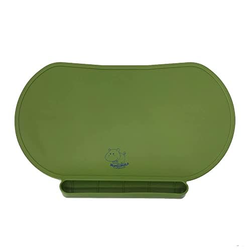 Silicone Children's Place Mat - Baby Mumbo | Food-Grade Quality with Unique Raised Edges for Spill Prevention | Lightweight, Portable, and Spill-Proof Tray (Olive Camo Green) - color: Olive Camo Green