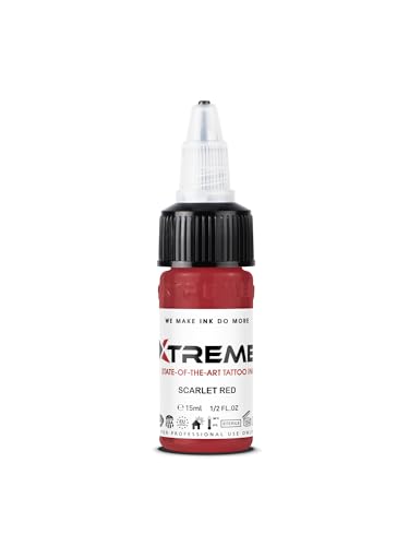 Xtreme Tattoo Ink, Versatile Medium Viscosity for Precision Tattooing, Rich Hue, Quick Healing, Acrylic-Free, Water Based and Premium Quality - Ready-to-Use Tattoo Ink (Scarlet Red, 0.5 oz) - color: Scarlet Red, size: 0.5 fl oz