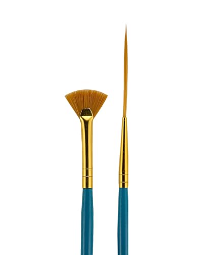 Fundamentals Short Handled Brush Set - Economical Paint Brush Set No. 9 for Beginning Artists - Mini Art Brushes #00 Fan and #10x0 Liner Set of 2 Paintbrushes for Watercolor and Acrylic Paint Brushes