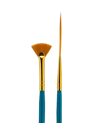 Fundamentals Short Handled Brush Set - Economical Paint Brush Set No. 9 for Beginning Artists - Mini Art Brushes #00 Fan and #10x0 Liner Set of 2 Paintbrushes for Watercolor and Acrylic Paint Brushes