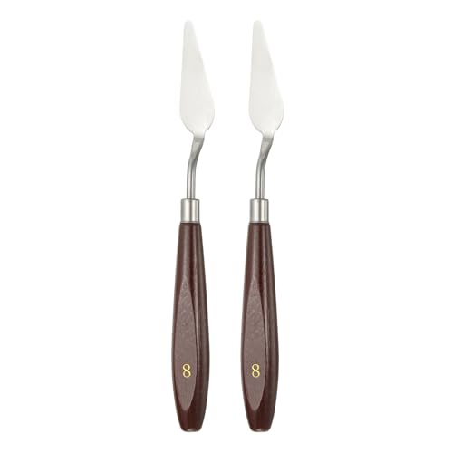 HARFINGTON 2pcs Palette Knife Painting Tool 2.09 x 0.75 Stainless Steel Art Spatula Pallet Knives Scrapers Tools with Beech Wood Handle for Acrylic Oil Canvas Mixing Spreading, Red/Silver - size: 2.09" x 0.75"