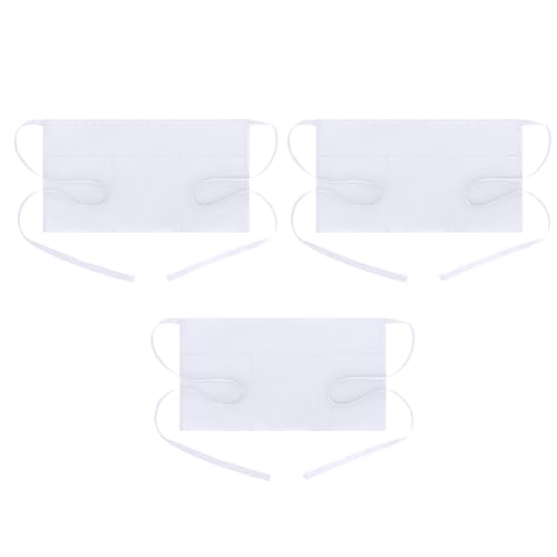BOHARERS Waist Apron with 3 Pockets 3 Pack - White Waitress Server Short Apron - color: A1-3 Pack White