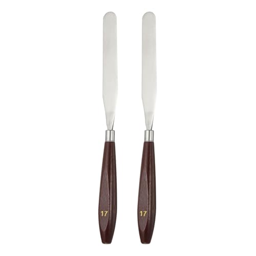 HARFINGTON 2pcs Palette Knife Painting Tool 4.33 x 0.67 Stainless Steel Art Spatula Pallet Knives Scrapers Tools with Beech Wood Handle for Acrylic Oil Canvas Mixing Spreading, Red/Silver