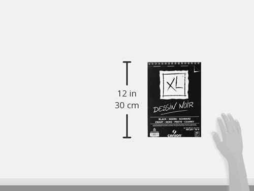CANSON XL Black Drawing 150gsm A4 Paper, Double Sided: Grained & Smooth, Spiral Pad Short Side, 40 Black Sheets, For Professional Artists & Illustrators - size: A4
