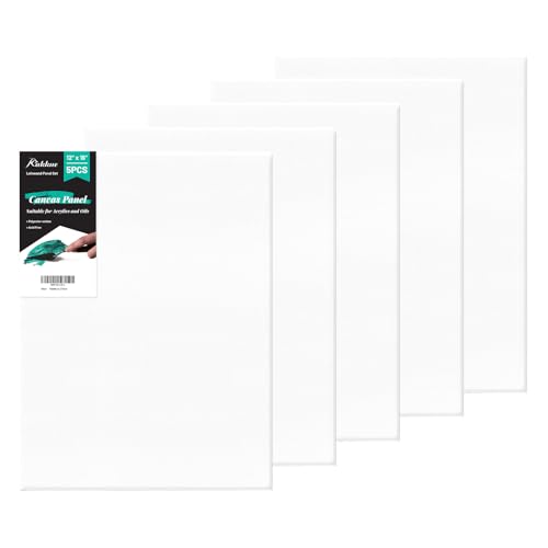 Canvas Boards 5-Pack 12"x16" – Flat Canvas Panels, Primed Polyester-Cotton Blank Canvas Set for Painting, Acrylic, Oil, Gouache & Tempera, Art Supplies for Students, Beginners & Home Studio