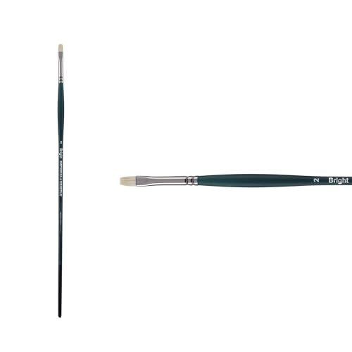 Creative Mark Imperial Professional Chungking Hog Bristle Brush - Bright # 2, Handmade Long Handle Oil Paint Brushes for Artists, Nickel-Plated Brass Ferrules, Stiff Yet Soft Natural Bristles - size: #2