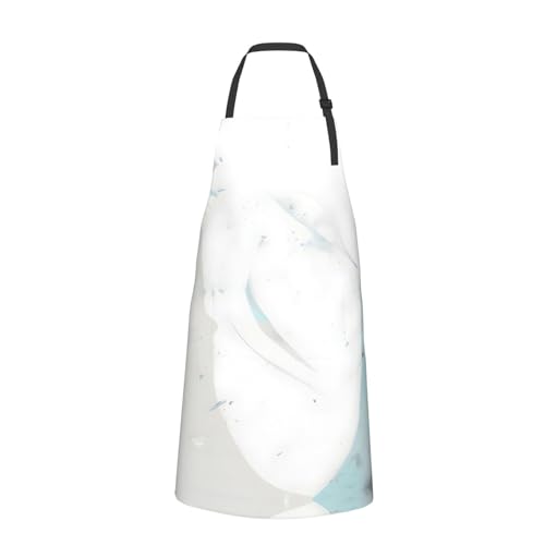 Round watercolor painting Heavy Duty Waterproof Apron with Pockets for AdultsResistant Grilling, Gardening, Painting - color: Blue and White Art