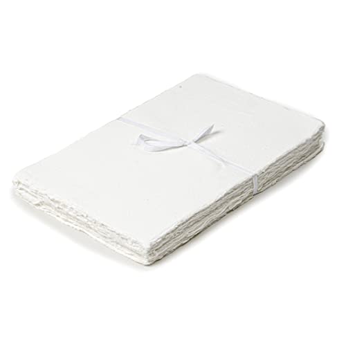 LEATHER VILLAGE Handmade Rough Textured Watercolor Paper 6x8 Inches, White | 50 Sheets of 150 GSM thick Deckled Edge Cold Press cotton paper for drawing, ink, sketching and letter writing, DIY Art - color: Texture White, size: 8"X6"