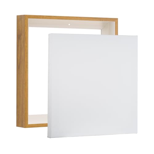 PIXY CANVAS Value Pack of 8x8 Stretched Canvas 1-1/2 (1.5) inch deep and Floater Frame for Your Paintings/Artwork/Wall Art/Wall Decor (Natural Oak, 8 x 8 inch, Square) - color: Natural Oak, size: 8 x 8 inch