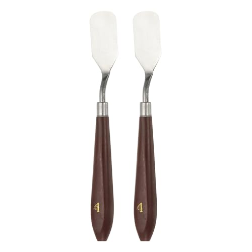HARFINGTON 2pcs Palette Knife Painting Tool 0.91" x 1.77" Stainless Steel Art Spatula Pallet Knives Scrapers Tools with Plastic Handle for Acrylic Oil Canvas Mixing Spreading, Red/Silver