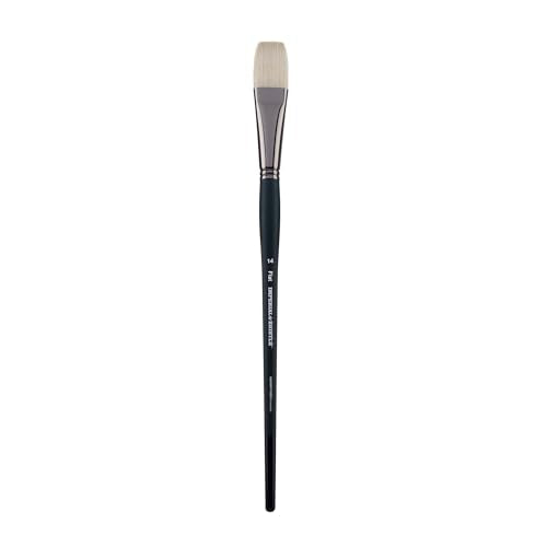 Creative Mark Imperial Professional Chungking Hog Bristle Brush - Flat # 14, Handmade Long Handle Oil Paint Brushes for Artists, Nickel-Plated Brass Ferrules, Stiff Yet Soft Natural Bristles - size: #14