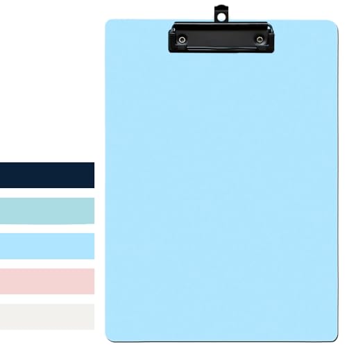 1Pcs Clipboard,8.8" x 12.4" Plastic Clipboards Folder for Office Supplies,Low-Profile Metal Clip with Retractable Hanging Hole,Portable Writing Drawing Letter Size Clip Board for Nurse,Sky Blue - color: Sky Blue