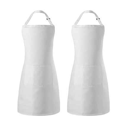Tosewever 2 Pack Adjustable Bib Apron, Waterdrop Resistant Aprons with 2 Pockets Cooking Kitchen Restaurant Aprons for Women Men Chef, BBQ Drawing Crafting Outdoors (Polyester-White, 2) - color: Polyester-white