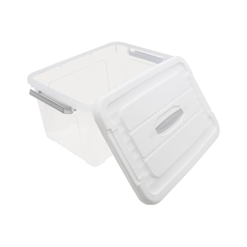 Plastic Bin with Lid, 1PCS Transparent Storage Box Office Container with Lids Platic Hangers Office Storage Bins Clothes Hangers Wardrobe Sundries Organizer - size: 43*31*24cm/16.92*12.2*9.44"